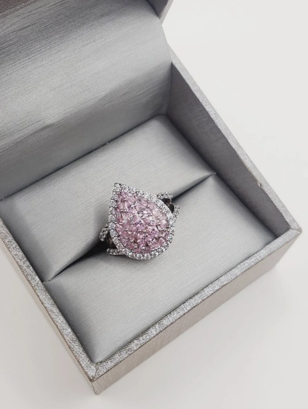Pink Ice Teardrop Cluster Halo Ring - 925 Sterling Silver